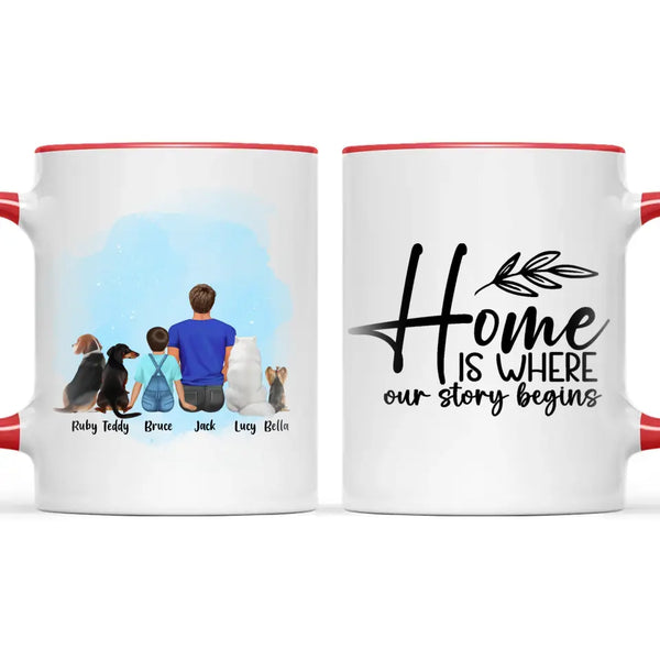 Personalised Dad & Kids Pet Mug - Custom Name & Design - Father with Children & Pets - Fully Customisable - 11oz Ceramic Mug - NZ Made