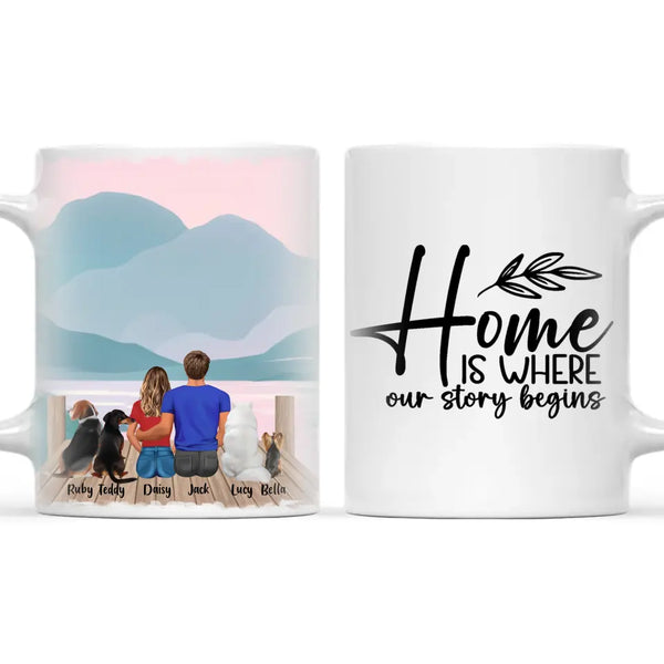 Personalised Couple & Pets Mug - Custom Name & Design - Man & Woman with Cats & Dogs - Fully Customisable - 11oz Ceramic Mug - NZ Made