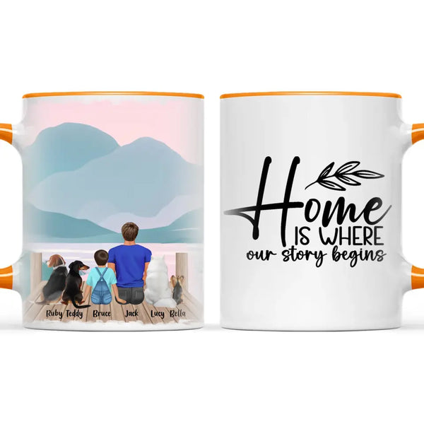 Personalised Dad & Kids Pet Mug - Custom Name & Design - Father with Children & Pets - Fully Customisable - 11oz Ceramic Mug - NZ Made