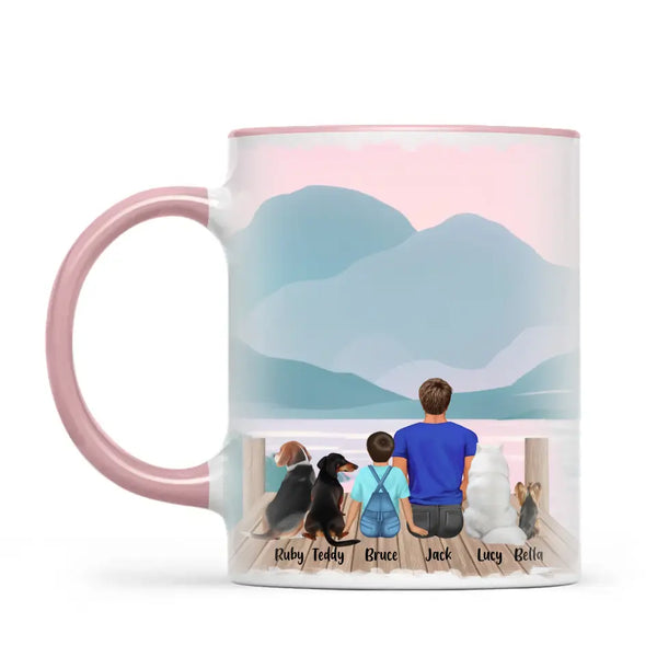 Personalised Dad & Kids Pet Mug - Custom Name & Design - Father with Children & Pets - Fully Customisable - 11oz Ceramic Mug - NZ Made