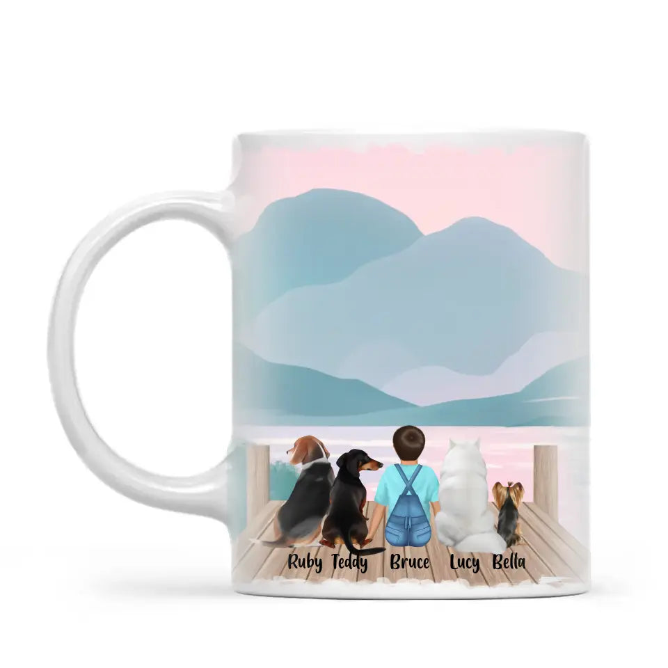 Personalised Kids Pet Mug - Custom Name & Design - Child with Cats & Dogs - Fully Customisable - 11oz Ceramic Mug - NZ Made
