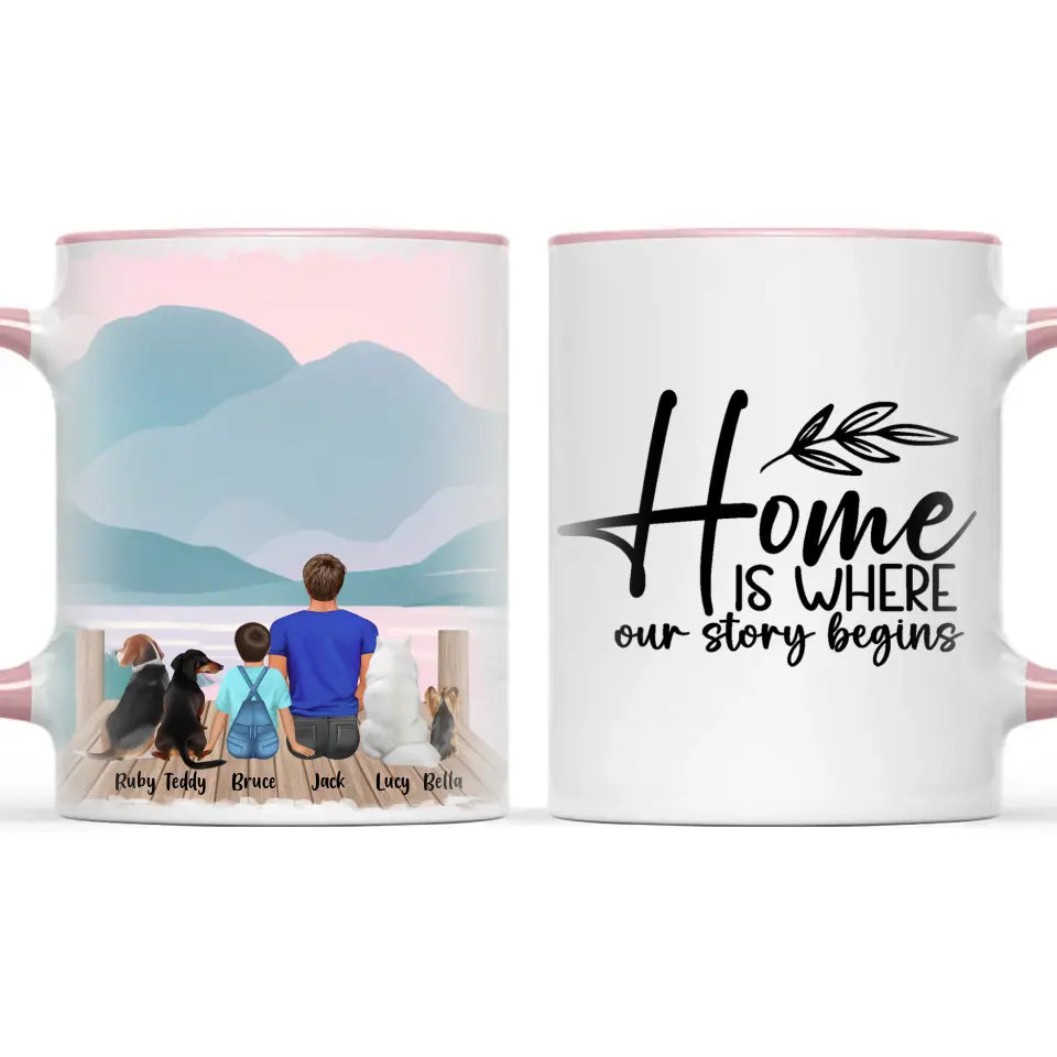 Personalised Dad & Kids Pet Mug - Custom Name & Design - Father with Children & Pets - Fully Customisable - 11oz Ceramic Mug - NZ Made