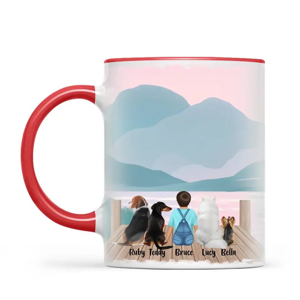 Personalised Kids Pet Mug - Custom Name & Design - Child with Cats & Dogs - Fully Customisable - 11oz Ceramic Mug - NZ Made