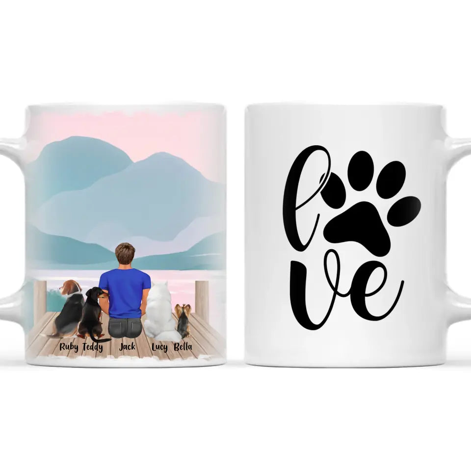 Personalised Pet Lover Mug for Men - Custom Name & Design - Man with Cats & Dogs - Fully Customisable - 11oz Ceramic Mug - NZ Made