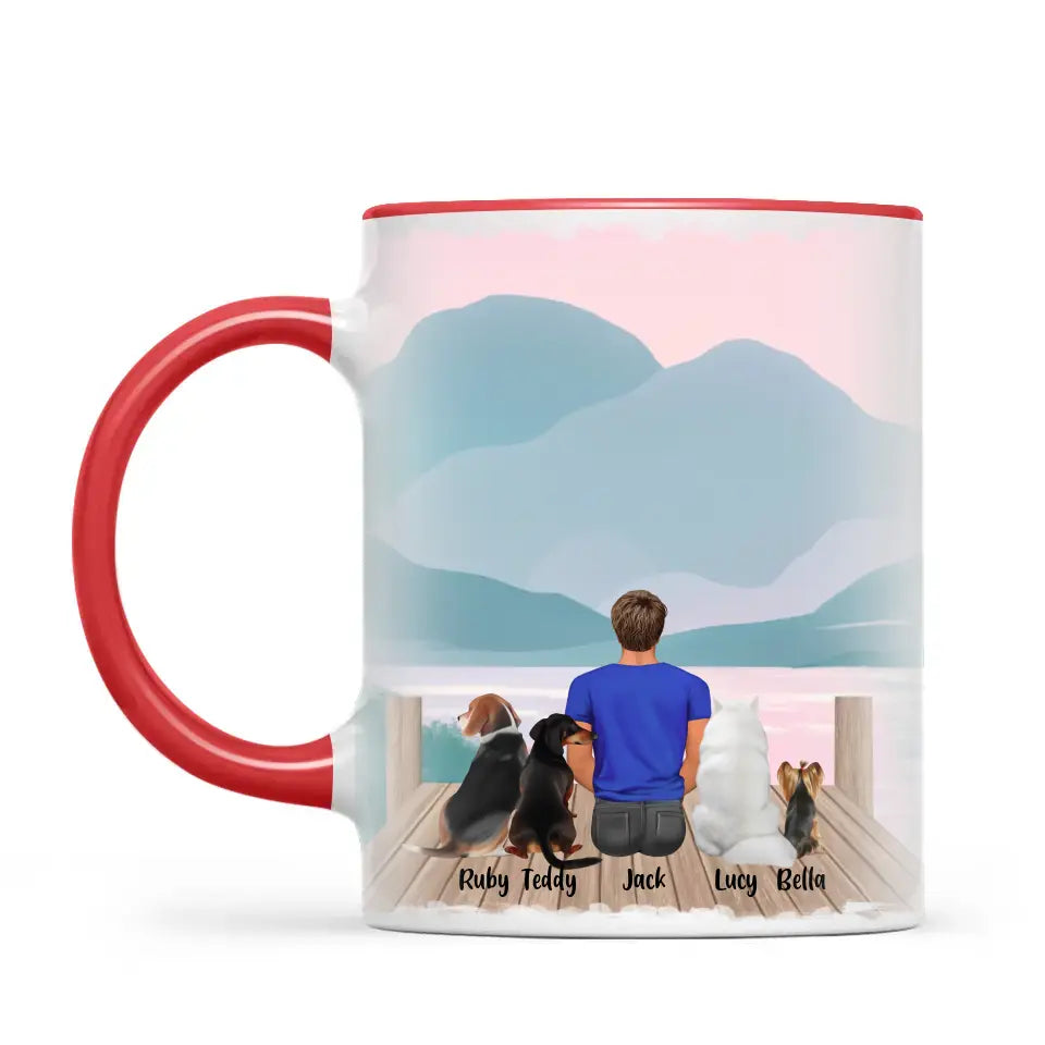 Personalised Pet Lover Mug for Men - Custom Name & Design - Man with Cats & Dogs - Fully Customisable - 11oz Ceramic Mug - NZ Made
