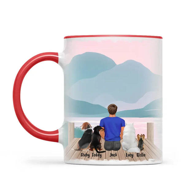 Personalised Pet Lover Mug for Men - Custom Name & Design - Man with Cats & Dogs - Fully Customisable - 11oz Ceramic Mug - NZ Made