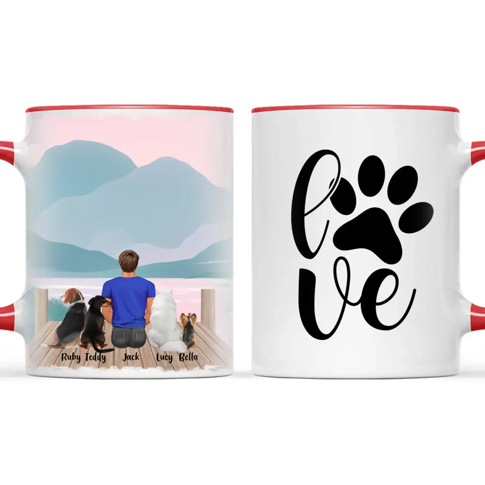 Personalised Pet Lover Mug for Men - Custom Name & Design - Man with Cats & Dogs - Fully Customisable - 11oz Ceramic Mug - NZ Made