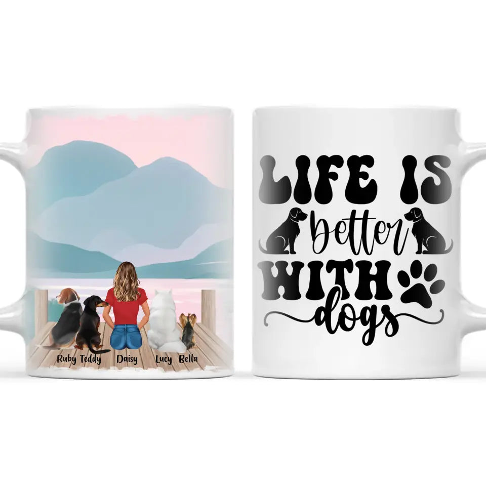 Personalised Pet Lover Mug - Custom Woman & Pets Design - Up to 4 Pets - Fully Customisable - 11oz Ceramic Mug - NZ Made