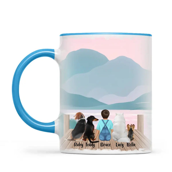 Personalised Kids Pet Mug - Custom Name & Design - Child with Cats & Dogs - Fully Customisable - 11oz Ceramic Mug - NZ Made