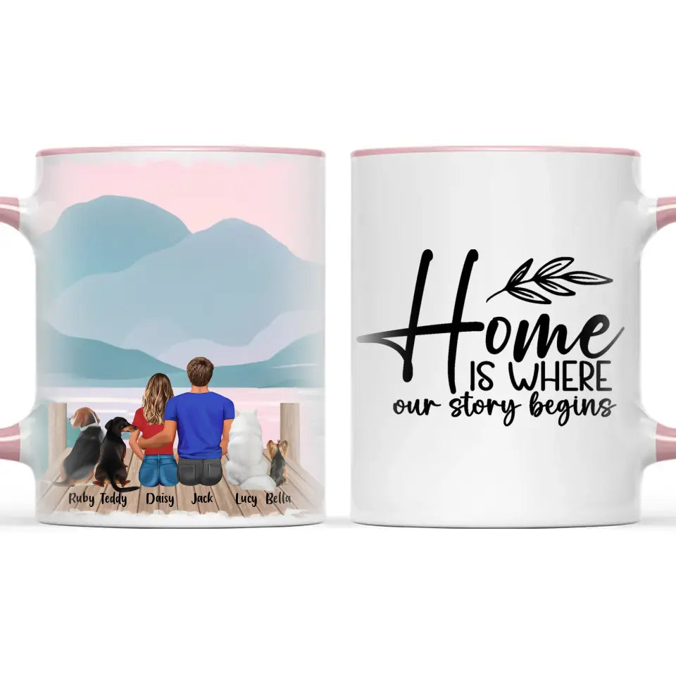 Personalised Couple & Pets Mug - Custom Name & Design - Man & Woman with Cats & Dogs - Fully Customisable - 11oz Ceramic Mug - NZ Made