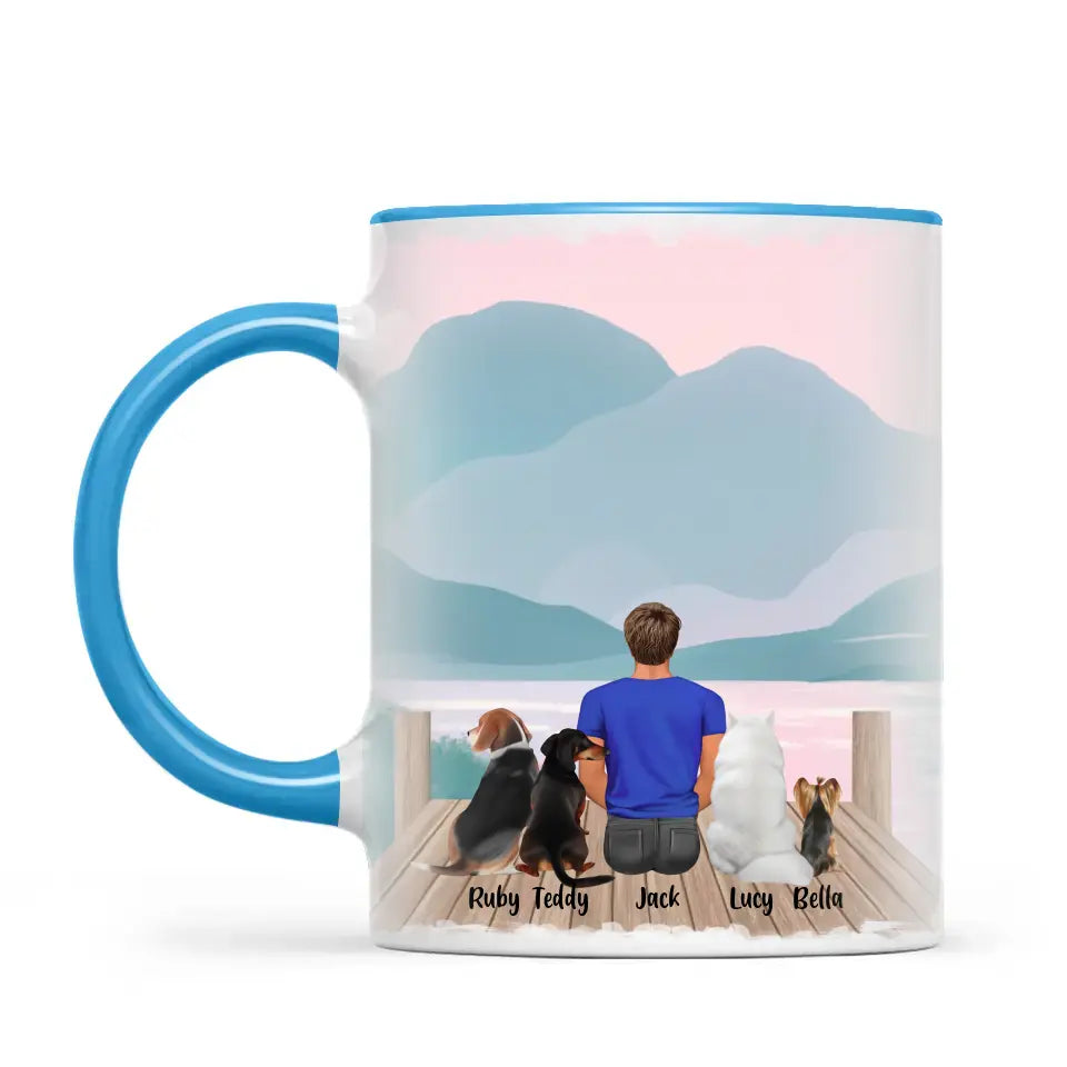 Personalised Pet Lover Mug for Men - Custom Name & Design - Man with Cats & Dogs - Fully Customisable - 11oz Ceramic Mug - NZ Made