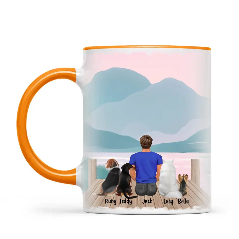 Personalised Pet Lover Mug for Men - Custom Name & Design - Man with Cats & Dogs - Fully Customisable - 11oz Ceramic Mug - NZ Made