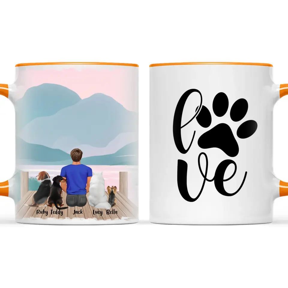 Personalised Pet Lover Mug for Men - Custom Name & Design - Man with Cats & Dogs - Fully Customisable - 11oz Ceramic Mug - NZ Made