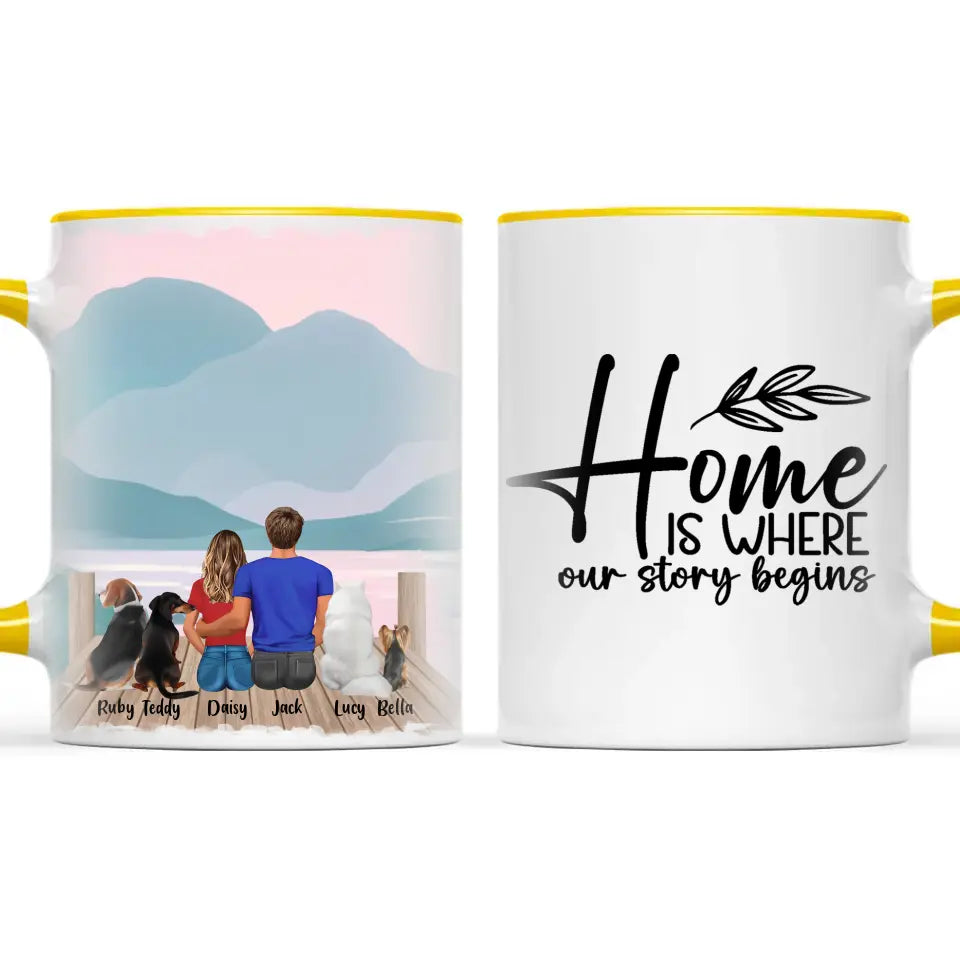 Personalised Couple & Pets Mug - Custom Name & Design - Man & Woman with Cats & Dogs - Fully Customisable - 11oz Ceramic Mug - NZ Made