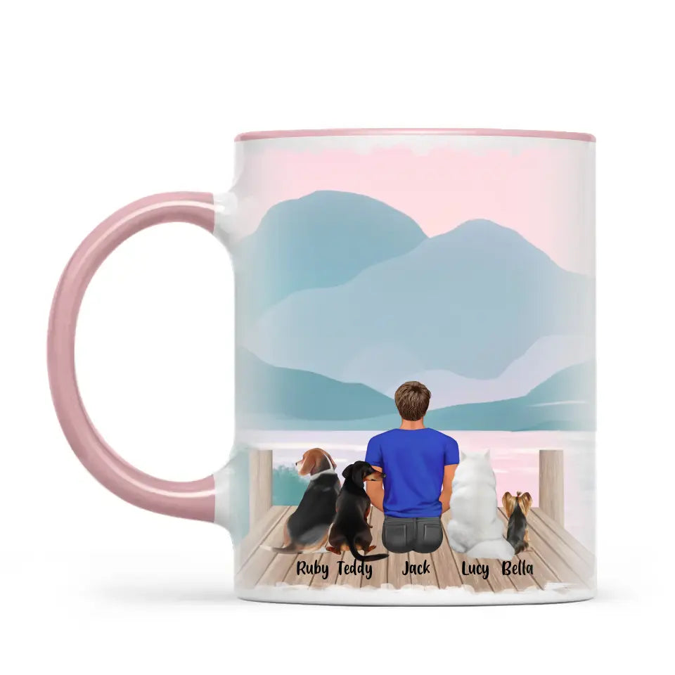 Personalised Pet Lover Mug for Men - Custom Name & Design - Man with Cats & Dogs - Fully Customisable - 11oz Ceramic Mug - NZ Made