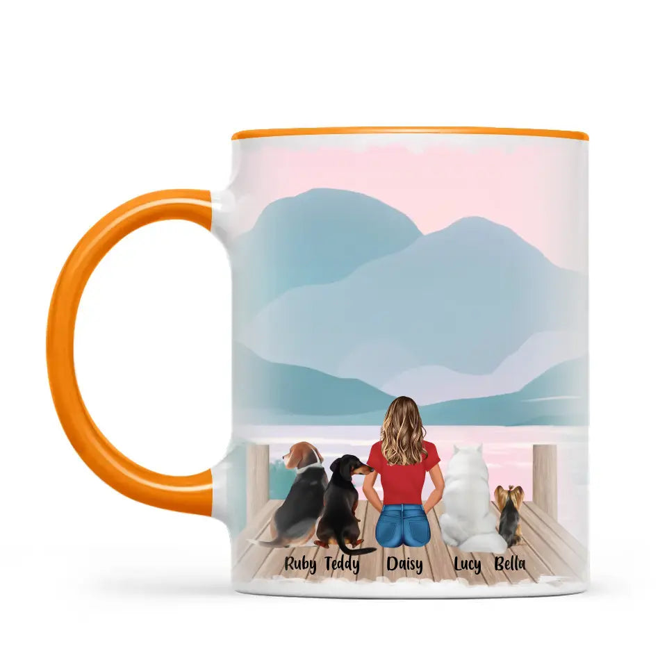 Personalised Pet Lover Mug - Custom Woman & Pets Design - Up to 4 Pets - Fully Customisable - 11oz Ceramic Mug - NZ Made