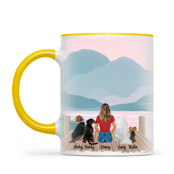 Personalised Pet Lover Mug - Custom Woman & Pets Design - Up to 4 Pets - Fully Customisable - 11oz Ceramic Mug - NZ Made