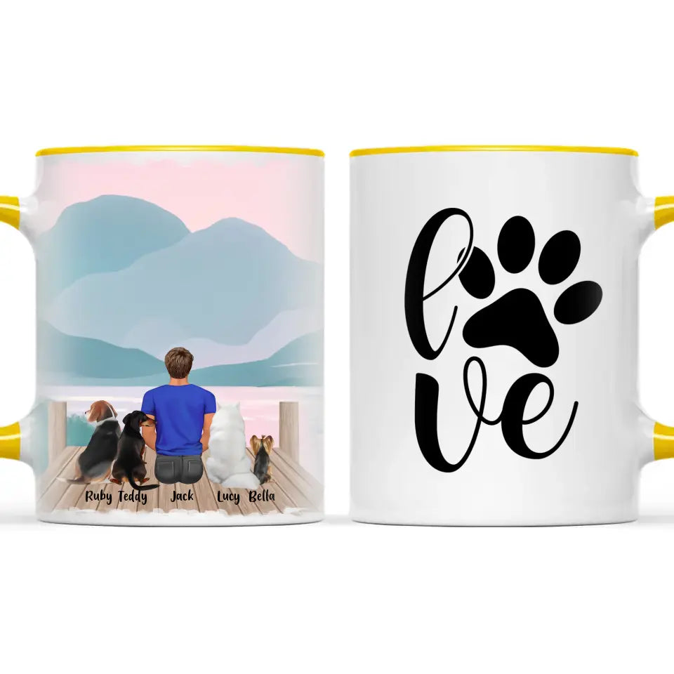 Personalised Pet Lover Mug for Men - Custom Name & Design - Man with Cats & Dogs - Fully Customisable - 11oz Ceramic Mug - NZ Made