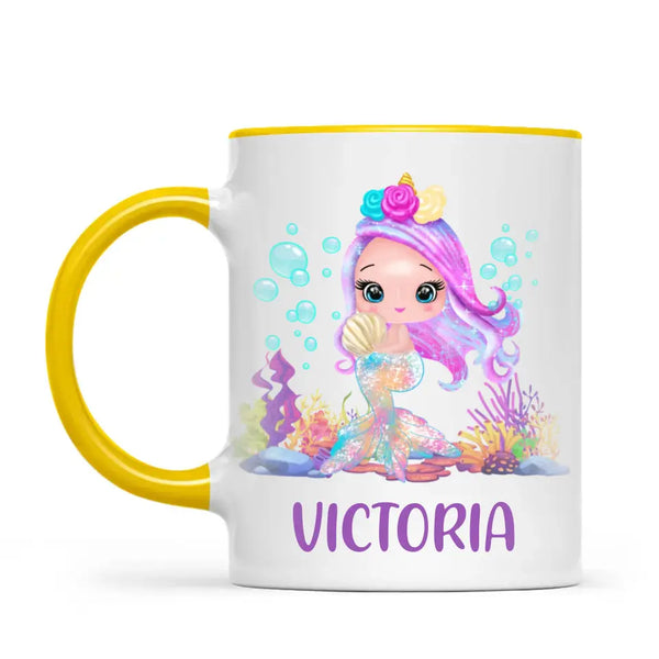 Personalised with Name, Mermaid Kids Mug – Customised Magical Under the Sea Cup for Children – Available in 11oz, 6oz & Enamel Options