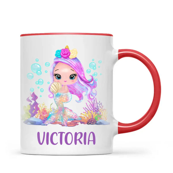 Personalised with Name, Mermaid Kids Mug – Customised Magical Under the Sea Cup for Children – Available in 11oz, 6oz & Enamel Options