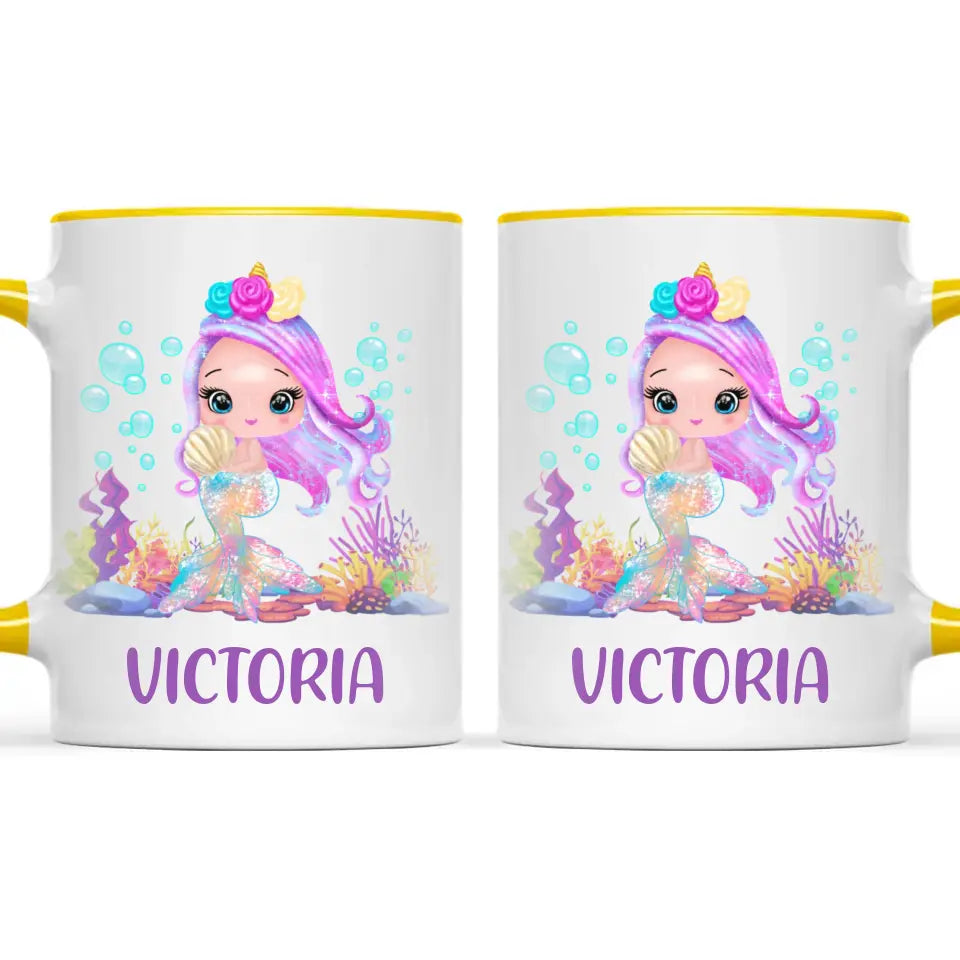 Personalised with Name, Mermaid Kids Mug – Customised Magical Under the Sea Cup for Children – Available in 11oz, 6oz & Enamel Options