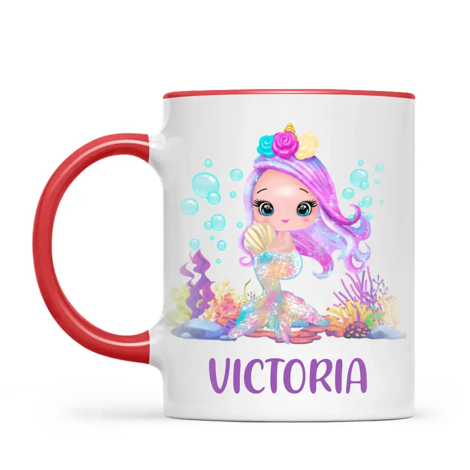 Personalised with Name, Mermaid Kids Mug – Customised Magical Under the Sea Cup for Children – Available in 11oz, 6oz & Enamel Options