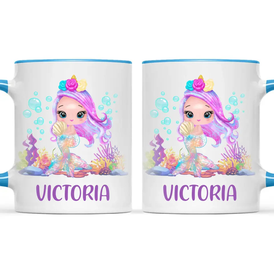 Personalised with Name, Mermaid Kids Mug – Customised Magical Under the Sea Cup for Children – Available in 11oz, 6oz & Enamel Options