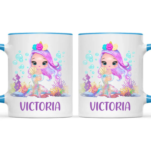 Personalised with Name, Mermaid Kids Mug – Customised Magical Under the Sea Cup for Children – Available in 11oz, 6oz & Enamel Options