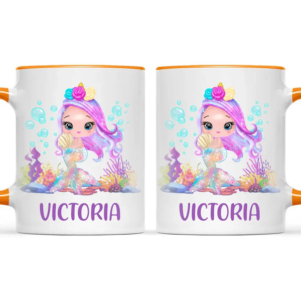 Personalised with Name, Mermaid Kids Mug – Customised Magical Under the Sea Cup for Children – Available in 11oz, 6oz & Enamel Options