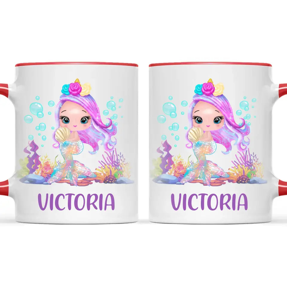 Personalised with Name, Mermaid Kids Mug – Customised Magical Under the Sea Cup for Children – Available in 11oz, 6oz & Enamel Options