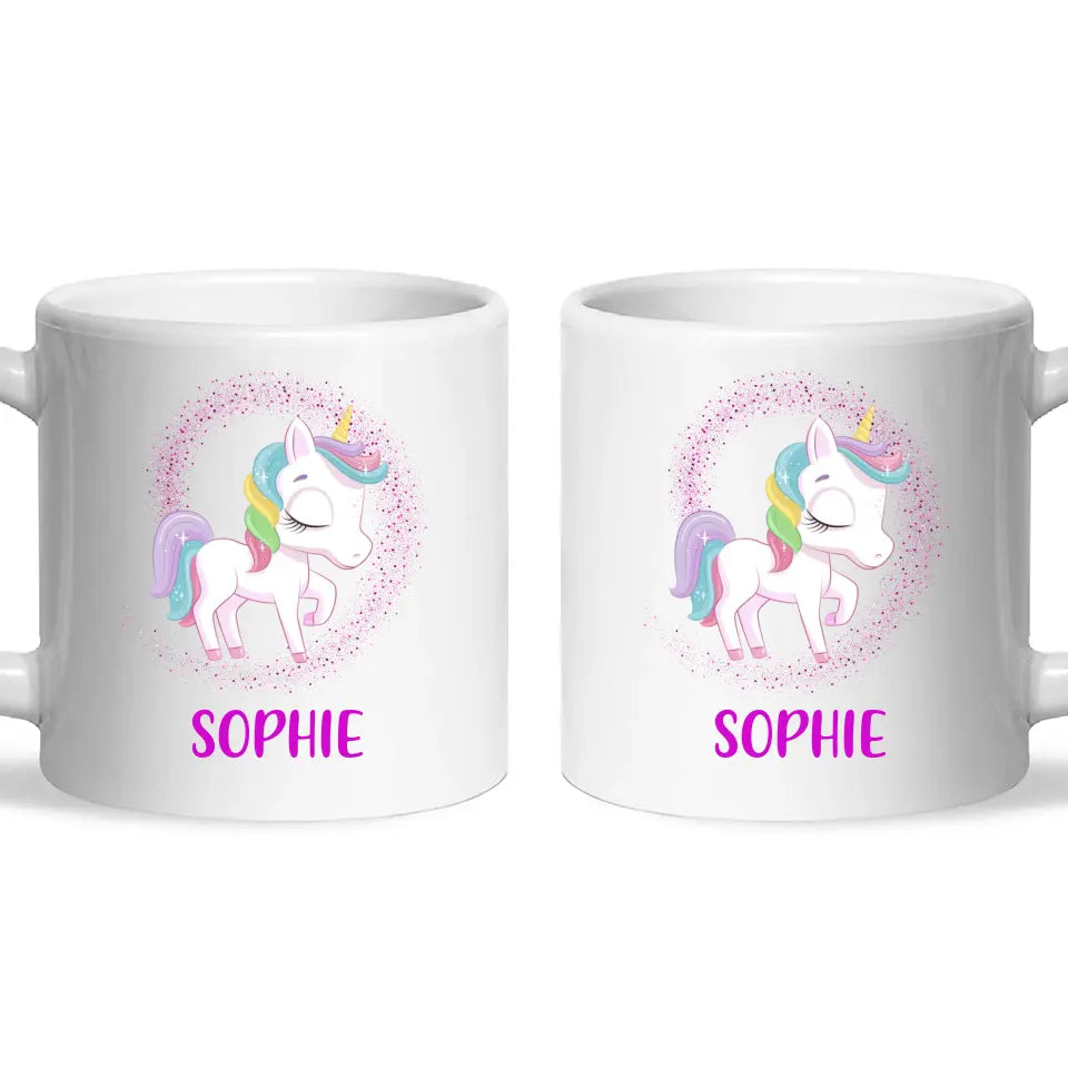 Personalised Unicorn Mug - Custom Name Kids Cup - Magical Rainbow Unicorn Theme - Ceramic or Enamel - 11oz, 6oz, or Camping Mug - NZ Made