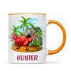 Personalised T-Rex Dinosaur Mug - Custom Name Kids Cup - Prehistoric Jungle Theme - Ceramic or Enamel - 11oz, 6oz, or Camping Mug - NZ Made