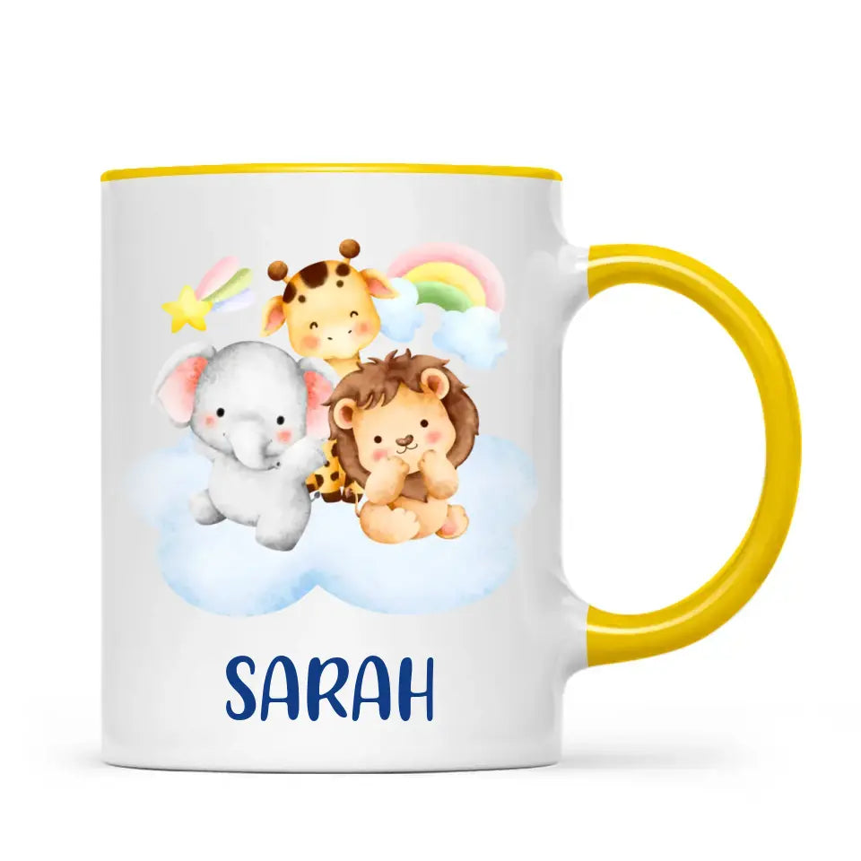 Personalised Safari Animals Mug - Custom Name Kids Cup - Cute Jungle Friends Theme - Ceramic or Enamel - 11oz, 6oz, or Camping Mug - NZ Made