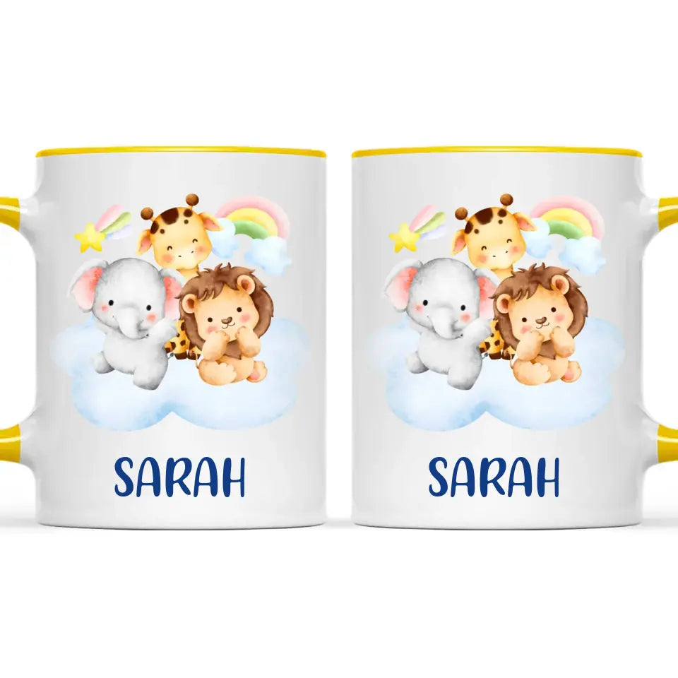 Personalised Safari Animals Mug - Custom Name Kids Cup - Cute Jungle Friends Theme - Ceramic or Enamel - 11oz, 6oz, or Camping Mug - NZ Made