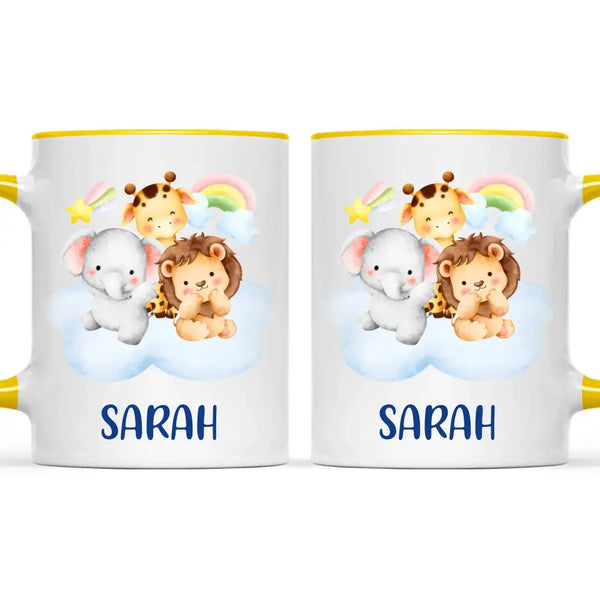 Personalised Safari Animals Mug - Custom Name Kids Cup - Cute Jungle Friends Theme - Ceramic or Enamel - 11oz, 6oz, or Camping Mug - NZ Made