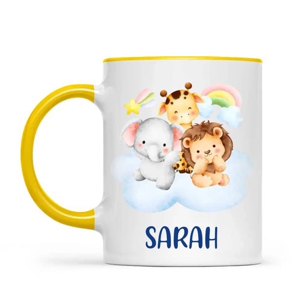 Personalised Safari Animals Mug - Custom Name Kids Cup - Cute Jungle Friends Theme - Ceramic or Enamel - 11oz, 6oz, or Camping Mug - NZ Made
