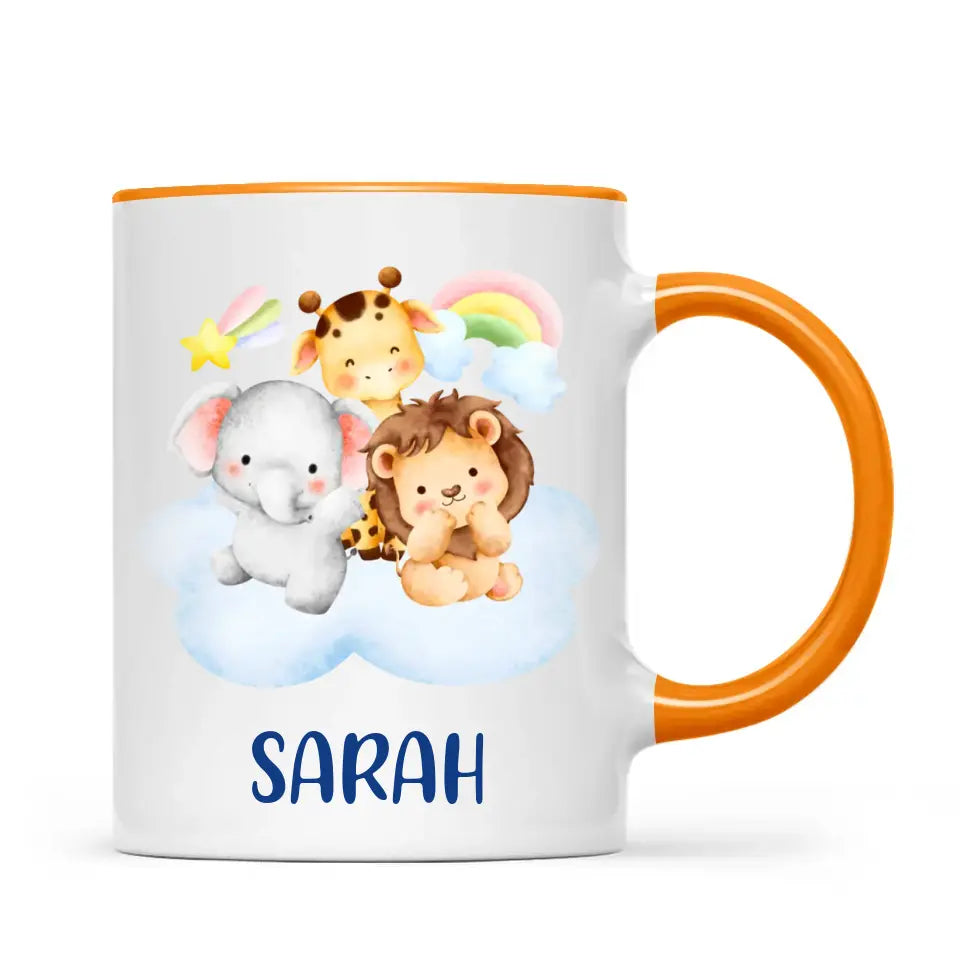 Personalised Safari Animals Mug - Custom Name Kids Cup - Cute Jungle Friends Theme - Ceramic or Enamel - 11oz, 6oz, or Camping Mug - NZ Made