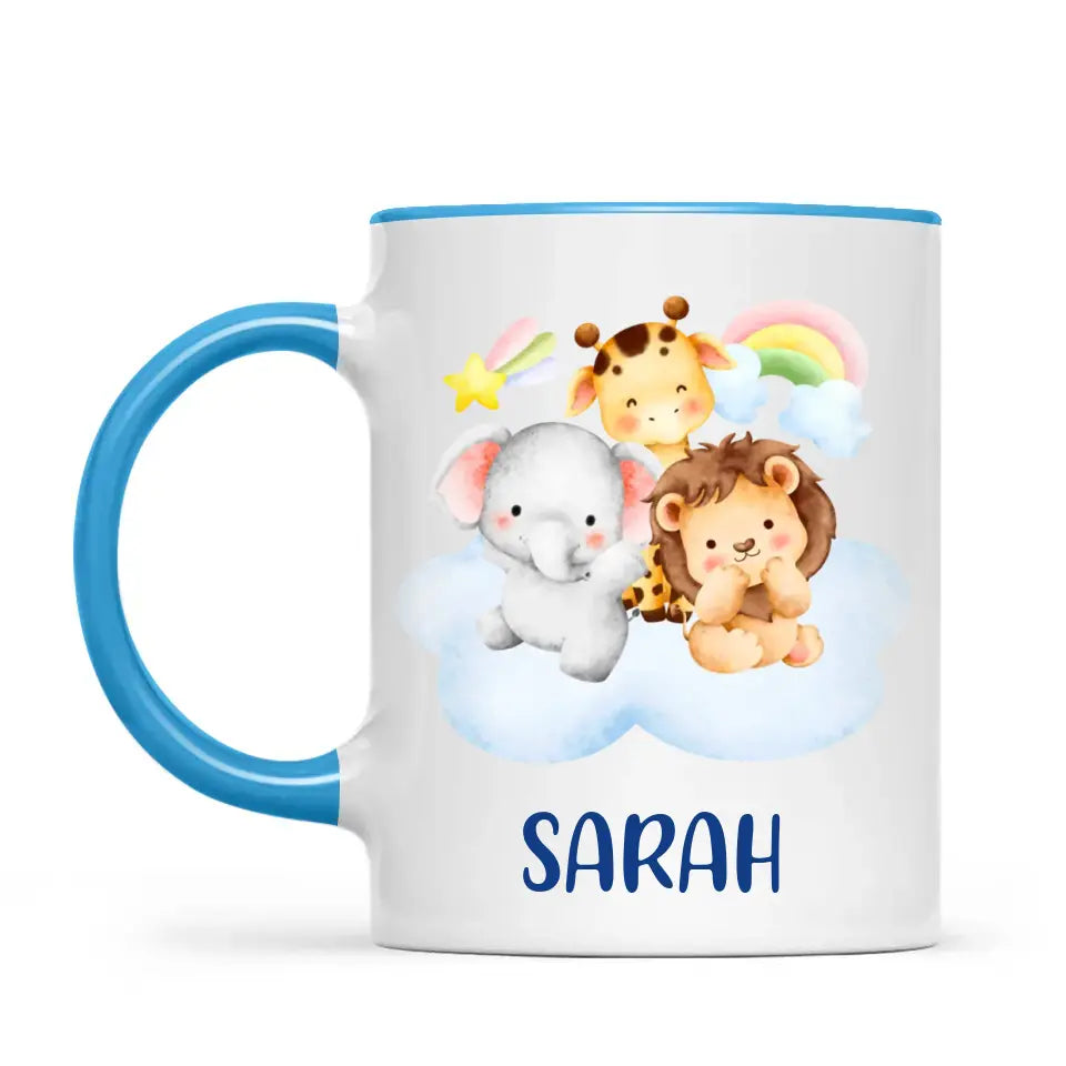 Personalised Safari Animals Mug - Custom Name Kids Cup - Cute Jungle Friends Theme - Ceramic or Enamel - 11oz, 6oz, or Camping Mug - NZ Made