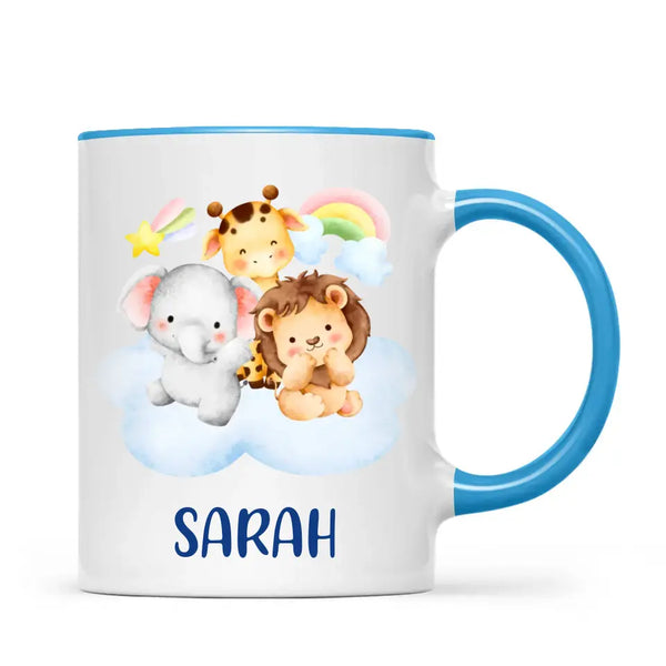 Personalised Safari Animals Mug - Custom Name Kids Cup - Cute Jungle Friends Theme - Ceramic or Enamel - 11oz, 6oz, or Camping Mug - NZ Made