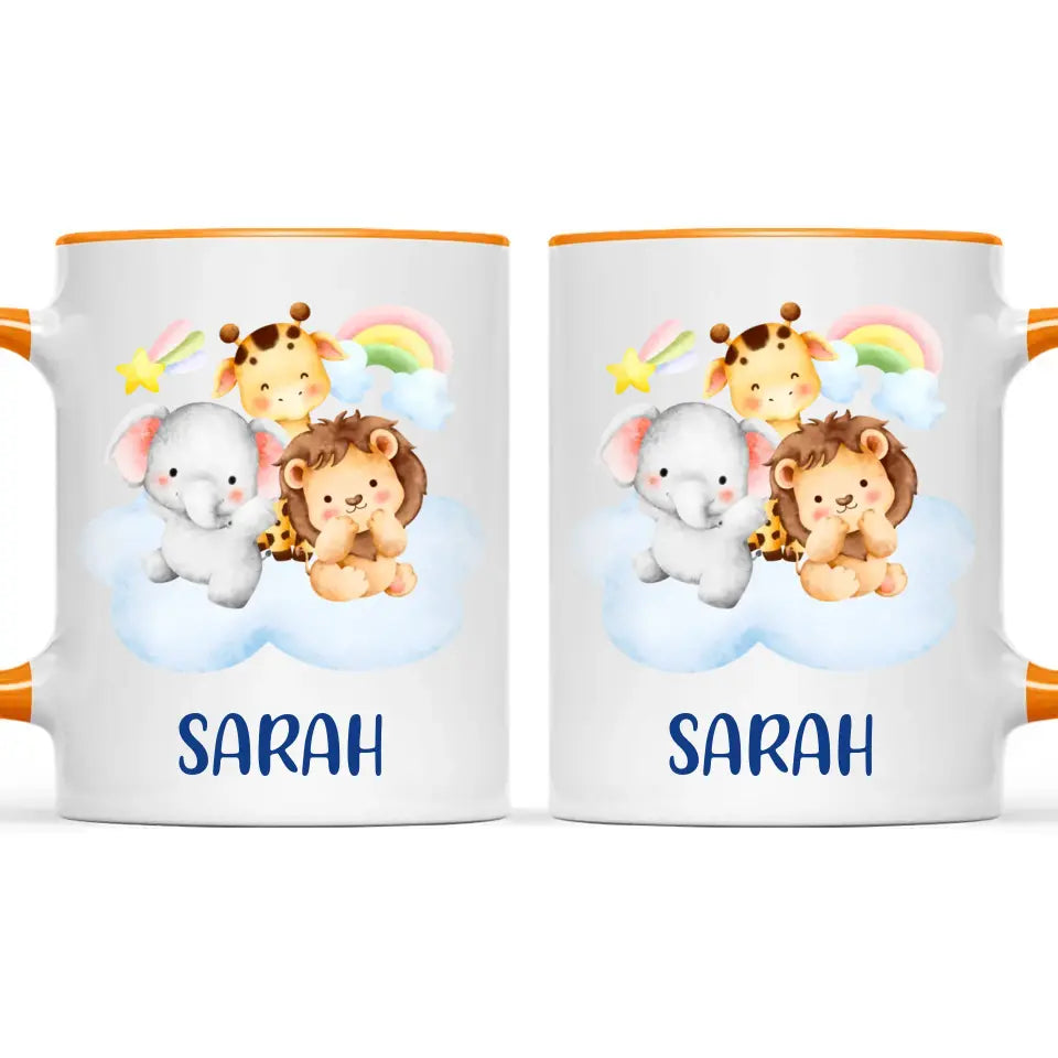 Personalised Safari Animals Mug - Custom Name Kids Cup - Cute Jungle Friends Theme - Ceramic or Enamel - 11oz, 6oz, or Camping Mug - NZ Made