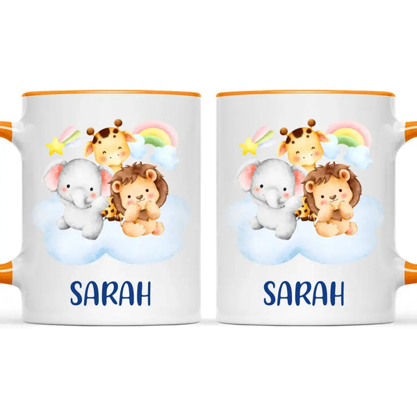 Personalised Safari Animals Mug - Custom Name Kids Cup - Cute Jungle Friends Theme - Ceramic or Enamel - 11oz, 6oz, or Camping Mug - NZ Made