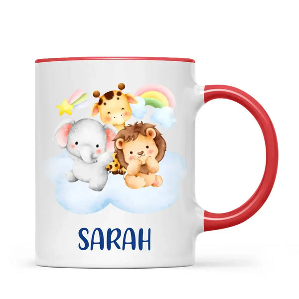 Personalised Safari Animals Mug - Custom Name Kids Cup - Cute Jungle Friends Theme - Ceramic or Enamel - 11oz, 6oz, or Camping Mug - NZ Made