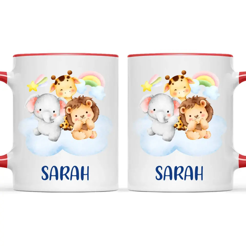 Personalised Safari Animals Mug - Custom Name Kids Cup - Cute Jungle Friends Theme - Ceramic or Enamel - 11oz, 6oz, or Camping Mug - NZ Made