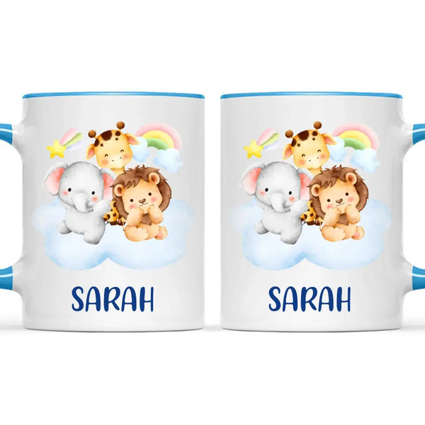Personalised Safari Animals Mug - Custom Name Kids Cup - Cute Jungle Friends Theme - Ceramic or Enamel - 11oz, 6oz, or Camping Mug - NZ Made