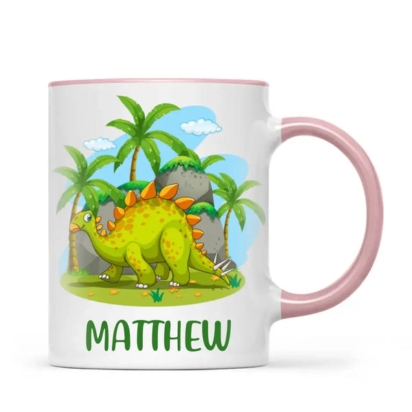 Personalised Stegosaurus Dinosaur Mug - Custom Name Kids Cup - Prehistoric Jungle Theme - Ceramic or Enamel - 11oz, 6oz, or Camping Mug - NZ Made