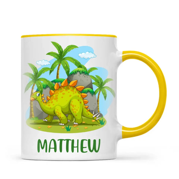 Personalised Stegosaurus Dinosaur Mug - Custom Name Kids Cup - Prehistoric Jungle Theme - Ceramic or Enamel - 11oz, 6oz, or Camping Mug - NZ Made