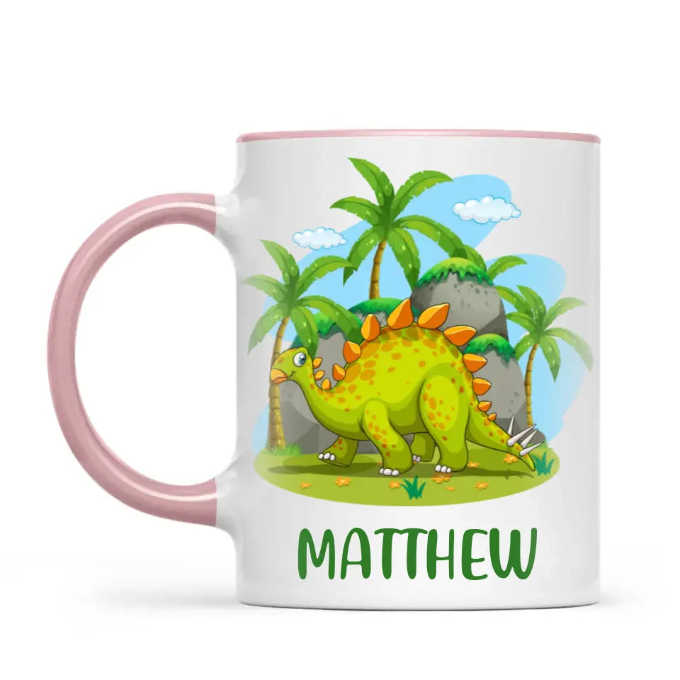 Personalised Stegosaurus Dinosaur Mug - Custom Name Kids Cup - Prehistoric Jungle Theme - Ceramic or Enamel - 11oz, 6oz, or Camping Mug - NZ Made
