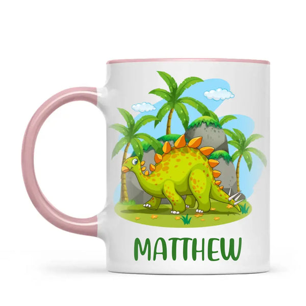 Personalised Stegosaurus Dinosaur Mug - Custom Name Kids Cup - Prehistoric Jungle Theme - Ceramic or Enamel - 11oz, 6oz, or Camping Mug - NZ Made