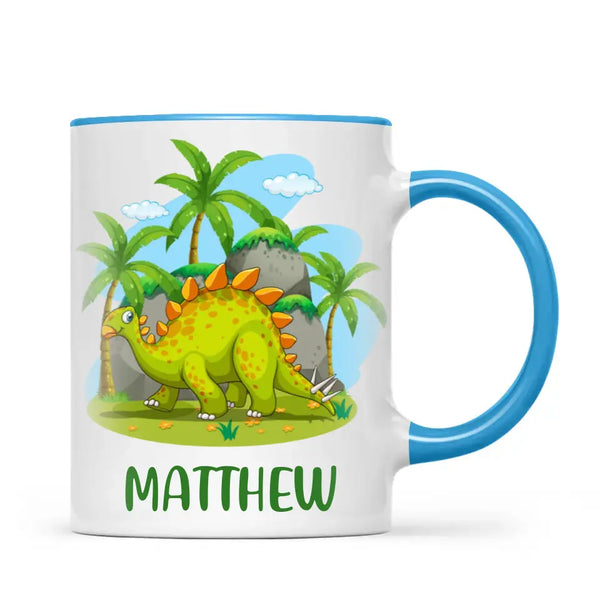 Personalised Stegosaurus Dinosaur Mug - Custom Name Kids Cup - Prehistoric Jungle Theme - Ceramic or Enamel - 11oz, 6oz, or Camping Mug - NZ Made