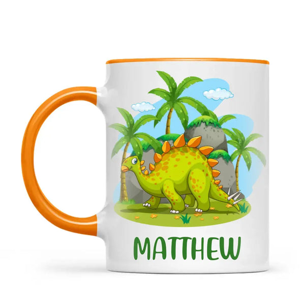 Personalised Stegosaurus Dinosaur Mug - Custom Name Kids Cup - Prehistoric Jungle Theme - Ceramic or Enamel - 11oz, 6oz, or Camping Mug - NZ Made